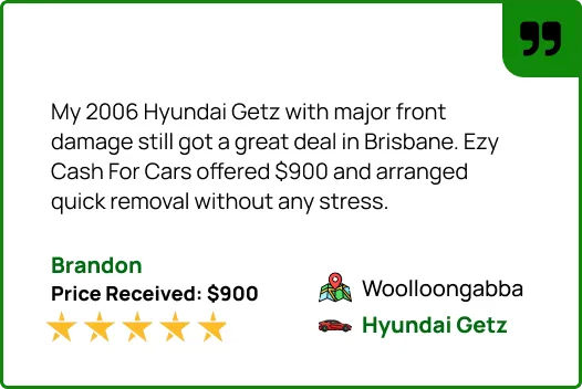 My 2006 Hyundai Getz with severe front-end damage still received a fair offer in Woolloongabba. Ezy Cash For Cars paid $900 and arranged quick pickup without any hassle.